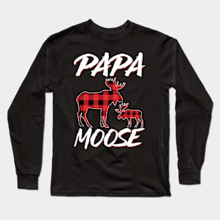 Red Plaid Papa Moose Matching Family Pajama Christmas Gift Long Sleeve T-Shirt